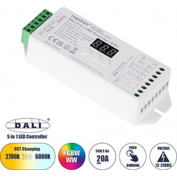 GLOBOSTAR MiBOXER-DL-X 71423 DC DALI BUS & Push Dimmer / Controller με 5 x 6A 144W Κανάλια DC 12-24V 20A 480W Max IP20 - DALI BUS & Push Dimming - Μ13 x Π5 x Υ2.5cm