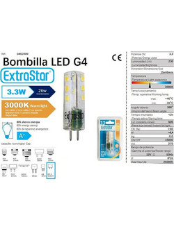 Λάμπα LED για Ντουί G4 12 SMD 3.3W 12V 230LM Θερμό Λευκό 3000K ExtraStar AG4GCWW