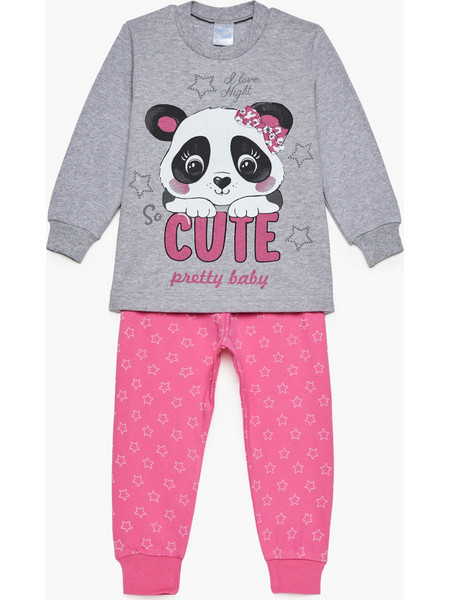 Pretty Baby Cute Παιδική Πιτζάμα Βαμβακερή Χειμωνιάτικη Γκρι Φούξια 69187