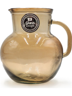 Κανάτα με χερούλι Glass Drops Ribbed (3198DB04) Από ανακυκλωμένο γυαλί, Χωρητικότητας 2.3L, Διαστάσεων O 20 x Υ 20 cm, Cinnamon 3198DB04