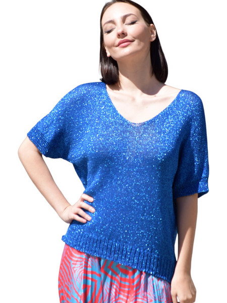 Γυναικεία μπλούζα μεταλλιζέ, χρώμα μπλε(κωδ.RIZ18...