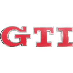 σήμα -gti- αυτοκόλλητο και βιδωτό κόκκινο - ασημί 8x2.2cm 1 τεμάχιο