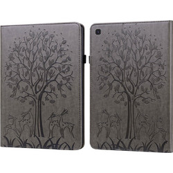 For Samsung Galaxy Tab S5e Tree & Deer Pattern Embossed Leather Tablet Case(Grey)