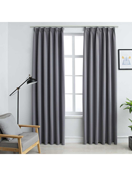 vidaXL Σετ Κουρτίνες Συσκότισης με Γάντζους 140x245 2τμχ Γκρι 134432