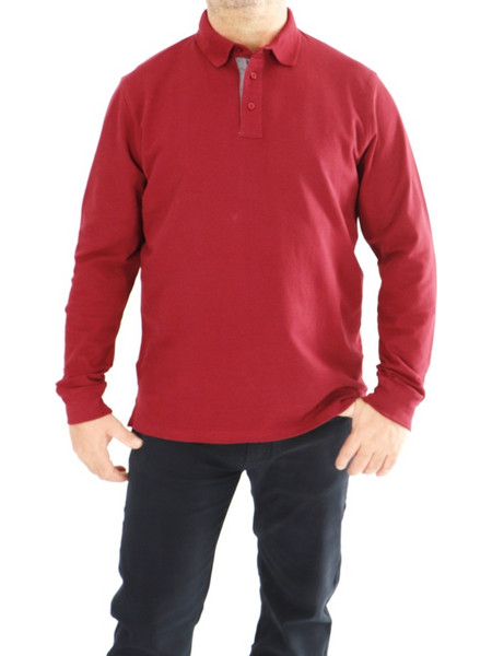 Ανδρική Μπλούζα Μακρυμάνικη Στυλ Polo Plus Size GANDY BURGUNDY G223
