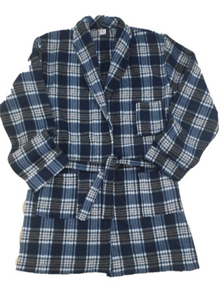 Thomas Ανδρική Κλασική Ρόμπα Κοντό Μήκος Fleece Καρό Με Ζώνη - Μπλε