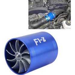 F1-Z Car Stainless Universal Supercharger Dual Double Turbine Air Intake Fuel Saver Turbo Turboing Charger Fan Set kit(Blue) (OEM)