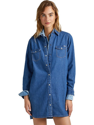 Pepe Jeans Maya Mini Καθημερινό Φόρεμα Σεμιζιέ Navy Μπλε PL953377