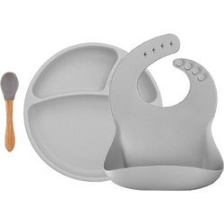 Minikoioi Βρεφικό Σετ Φαγητού Σιλικόνης & Bamboo Grey