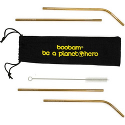 Boobam Straw Metal Titanium Gold Μεταλλικά Καλαμάκια 4 Τεμάχια