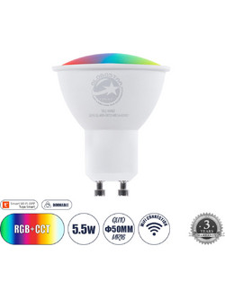 60487 Έξυπνο Σποτ LED GU10 MR16 Smart Home Wifi 5.5W 550lm 120 AC 220-240V IP20 Φ5 x Υ6.5cm RGB+CCT - Εναλλαγή Φωτισμού & Dimming μέσω Εφαρμογής Tuya - Bridgelux Chip