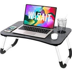 Δίσκος κρεβατιού τραπεζάκι laptop, πτυσσόμενο, με ξύλινη επιφάνεια και μεταλλικά πόδια, 60x28x40 cm