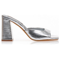 Mules ασημί δερματίνη με εφέ animal print