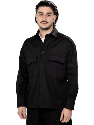Twin Black Ανδρικό Πουκάμισο Μακρυμάνικο Overshirt Μαύρο 04-210A