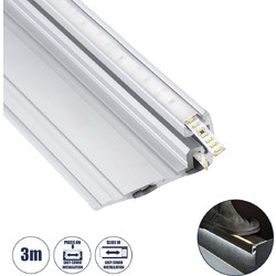GloboStar(R) STAIR-PROFILE 70842-3M Προφίλ Αλουμινίου - Βάση + Ψύκτρα Ταινίας LED με Λευκό Γαλακτερό Κάλυμμα - Χρήση σε Σκαλοπάτια - Πατητό Κάλυμμα - Ασημί - 3 Μέτρα - Μ300 x Π8 x Υ3.2cm 70842-3M
