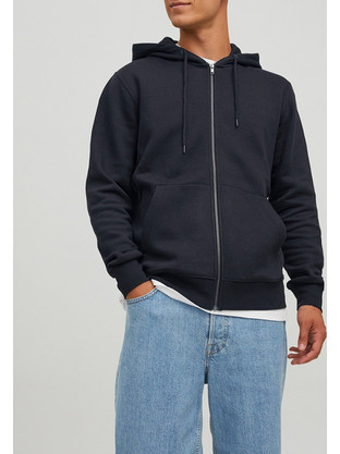 Jack & Jones Basic Ανδρική Ζακέτα Φούτερ με Κουκούλα και Φερμουάρ Μαύρη 12210830
