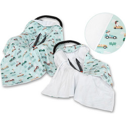 Double-sided car seat blanket - mint rabbits/white