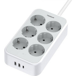 TESSAN 9 IN 1 POWER STRIP 25W 6xSCHUKO, 2xUSB, 1xTYPE-C 2M CABLE