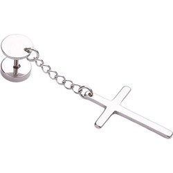 Ghetto Punk Cool SS Chain Cross Drop Earrings 1pcs Silver