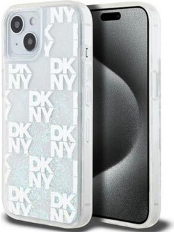 DKNY Liquid Glitter Checkered Pattern Back Cover Θήκη Σιλικόνης για iPhone 15 Διάφανο