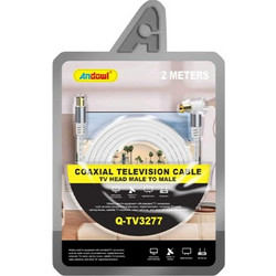 Andowl Q-TV3277 Ομοαξονικό Καλώδιο Τηλεόρασης 2m Male to Male - Gold Plated Υποδοχές Άσπρο