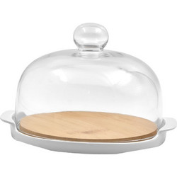 Τουρτιέρα Με Καπάκι Curve 030012 25x22x14cm White-Natural Πορσελάνη,Bamboo
