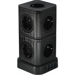Πολύπριζο Κύβος Venex VB4U9E-C - 9x Shuko, 3x USB-A, 1x Type-C 20W - Μαύρο VB4U9E-C