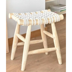 Ξύλινο Σκαμπό Macrame - Wood Natural Komvos (45x32x45) 1Τεμ