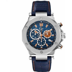 Guess GC Collection Ανδρικό Ρολόι Χρονογράφος με Μπλε Δερμάτινο Λουράκι X72029G7S