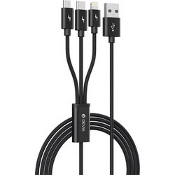 Devia Καλώδιο Braided USB 2.0 3in1 EC048 USB A σε micro USB&USB C&Lightning 1m Gracious Series Μαύρο