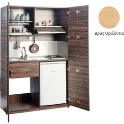 Πολυκουζίνα mini kitchen 125cm απόχρωση ξύλου δρυός οριζόντιο με αριστερή γούρνα και μεγάλες πόρτες για φοιτιτικά studios, γραφεία &καταλύματα - ΚΣ125-ΠΟΡΤΕΣ-ΔΡΥΣ-ΟΡΙΖΟΝΤΙΟ