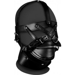 Ouch! Xtreme Head Harness with Zip-up Mouth & Lock Black