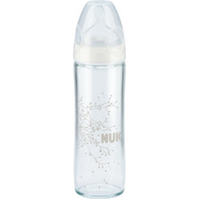 Nuk New Classic Γυάλινο Μπιμπερό με Θηλή Καουτσούκ κατά των Κολικών 0-6m White Branches 240ml