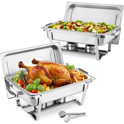 VEVOR 2τμχ Ορθογώνιος Inox Μπουφέ 8.5L με Καπάκι και Λαβίδα Φαγητού ZFXCL2JT9QTYC55MD001V0