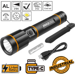 Ingco HCFL1865051 Επαναφορτιζόμενος Φακός Αδιάβροχος 450lm