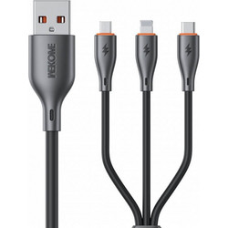 Καλώδιο Φόρτισης WK (WDC-79) 3 σε 1 USB-A σε USB-C/Lightning/Micro USB - 66W, QC, USB 2.0 - 1.2m - Μαύρο WDC-79 Black