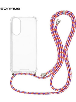 Sonique Armor Clear Θήκη Σιλικόνης με Κορδόνι Samsung Galaxy S25 Edge Rainbow Κοραλλί