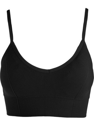 Τοπ Αθλητικό Mix&Match Γυναικείο Ribbed Μαύρο V με Ενίσχυση & Ρυθμιζόμενα Ραντάκια