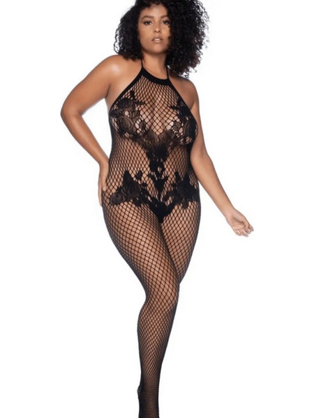 Mapale- Plus Size Black Mesh Jumpsuit- MAL1116XBLK