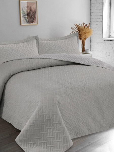 Κουβερλί Σετ Μονό Tetris Διπλής Όψεως Microfiber Γαρύφαλλο 160x240 - Γκρι-Γκρι Ανοιχτό