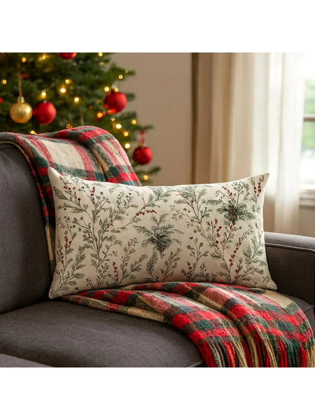 Μαξιλαροθήκη Christmas Mistletoe 50x30 | Από Φυσικό Βαμβάκι με Γιορτινό Μοτίβο