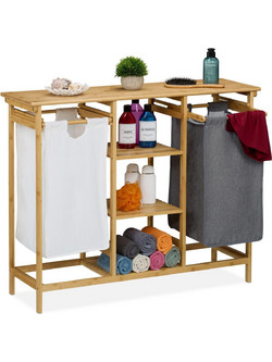 Καλάθια Απλύτων Relaxdays Laundry Basket Rack με 4 Ράφια από Μπαμπού 80 x 100 x 32 cm - Natural / Grey / White (10050451)