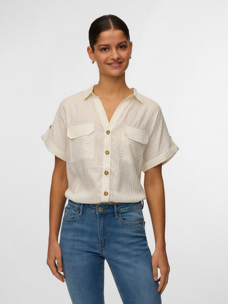 Γυναικείο πουκάμισο ριγέ VMBUMPY SS SHIRT AOP WVN NOOS 10331923