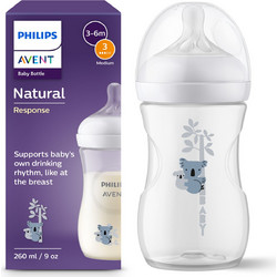 Philips Avent Natural Response Πλαστικό Μπιμπερό με Θηλή Σιλικόνης κατά των Κολικών 1m+ Koala 260ml