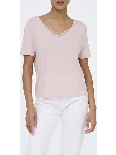 ONLY ONLRILLA S/S V-NECK LACE TOP JRS 15369760-PALE LILAC LightPink