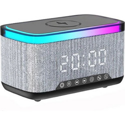 Ασύρματος φορτιστής MD-S300 με ηχείο Bluetooth & Φως RGB - ΓΚΡΙ-ΜΑΥΡΟ