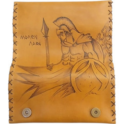 Χειροποιητη Δερματινη Καπνοθηκη με Πυρογραφια με Σχεδιο ΜΟΛΩΝ ΛΑΒΕ χρωμα ταμπα KPN-1050