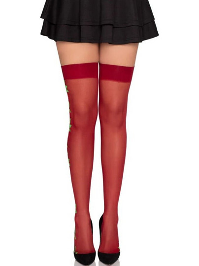 LEG AVENUE - 1957 GARTER BELT STOCKINGS WITH RED FLOWERS - ONE SIZE