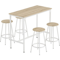 HOMCOM Σετ Μπαρ 5 Τεμαχίων με Πάγκο 110x50x89,5 εκ. και Σκαμπό O30x60,5 εκ. Ξύλο & Μέταλλο, Χρώμα Ξύλου 835-890V01ND