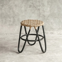 RAVENNA Σκαμπό Από Φυσικό Rattan Riku Black & Natural
